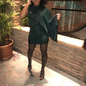 Green Glitter Cape Detail Bodycon Dress